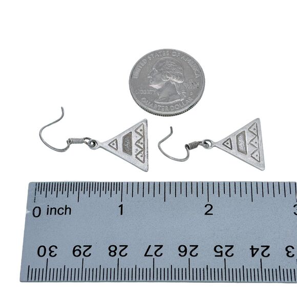 Vintage Sterling Silver 925 Geometric Triangle Dangle Earrings - Picture 4 of 5